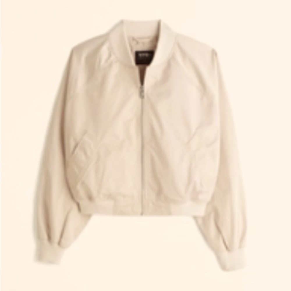 Abercrombie & Fitch Satin Bomber Jacket in Oat Size S
